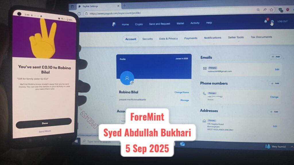 PayPal Personal Account – 5 Sep 2025 – ForeMint